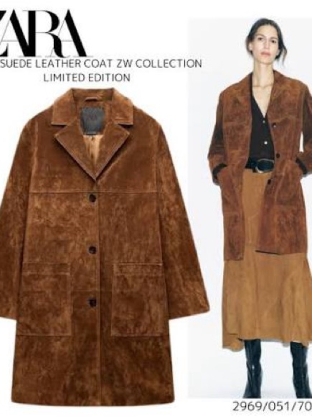 Zara Tobacco Brown Suede Long Coat